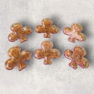 Tiara Indiana Glass Amber Club Nut Dish Set 6 Sandwich Pattern Bridge Card Suit